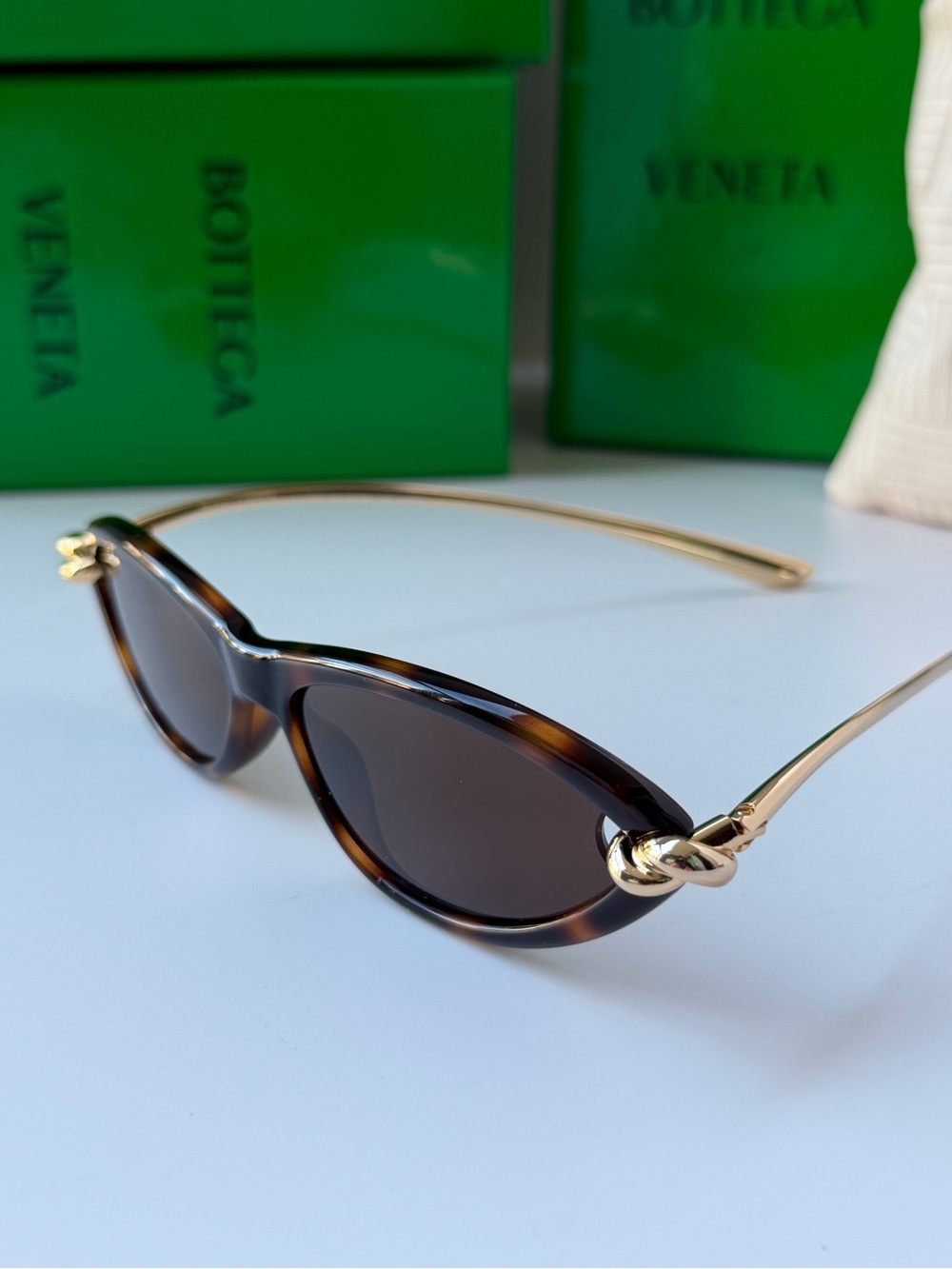 BOTTEGA VENETA BV 1390S 002 Havana Gold KNOT Oval Sunglasses AUTHENTIC